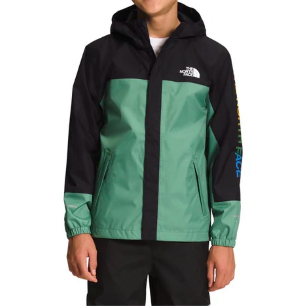 The North Face Boys Green and Black Hooded Antora Rain Jacket